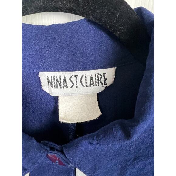 Vintage Nina St Claire Blue Polka Dot Tuxedo Front Sweatshirt Tee 80s M/L - Picture 2 of 6